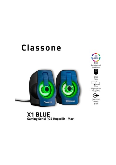 Classone X1 Black Rgb Gaming Hoparlör -Mavi