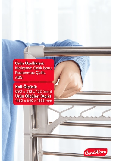 Ceraware 4 Katlı Çamaşırlık Lüks Çamaşır Kurutma Askılığı Gri