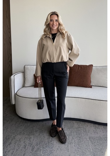 Camel Crop Bomber Ceket Camel