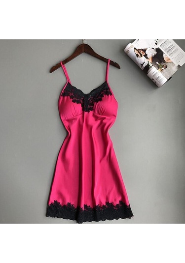 Saten Pijamalar Kadın Bayan Kıyafeti Gecelik Seksi İç Çamaşırı Göğüs Pedleri İle Gümüş