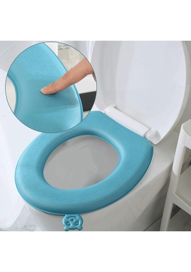 Mavi Eva Su Geçirmez Klozet Kapağı Kalınlaşmış Dört Mevsim Evrensel Tuvalet Pedi