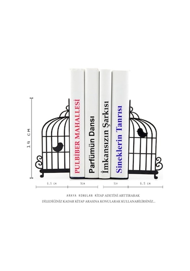 Kuş Kafesi Figürlü Dekoratif Metal Kitap Tutucu Kitap Desteği