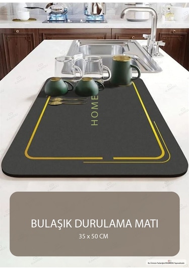 1 Adet - Siyah 35x50cm Bulaşık Matı, Kurulama Matı, Tezgah Üstü Mat, Su Emen Mat, Lavabo Paspası