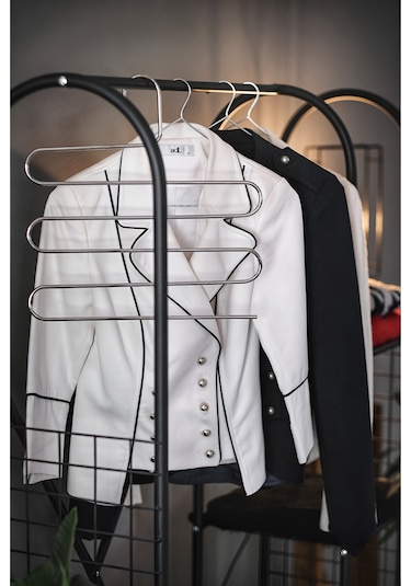 METAL 5 RAFLI AYAKKABILIK ELBİSE ASKILIĞI PORTMANTO VE GARDIROP Siyah