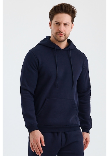Monox Erkek Kapşonlu 3 İplik Sweatshirt Lacivert