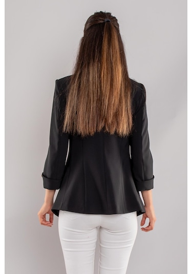 Ayhan Kadın Gold Düğme Detay Blazer Ceket 0599 Siyah Siyah
