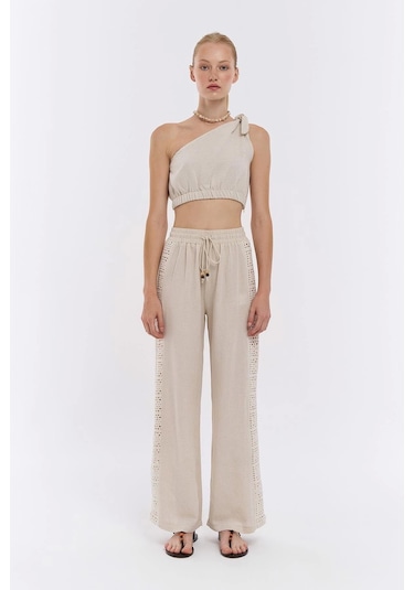 Olla Collection Kumaş Matchli Pantolon Natur Çok Renkli