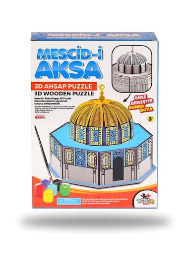 Mescid-ı Aksa 3d Ahşap Puzzle Maketi Boyanabilir Boya Fırça Seti