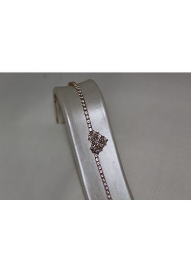 Kalp Işıltı Zirkon Taşlı Çelik Bileklik 17 Cm Kalp Model Altın Renk Kadın Çelik Bileklik Gold