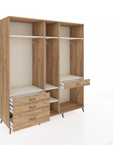 Kronos Dolap 7 Raflı 4 Çekmeceli 3 Askılı 220x59x243 Çam-aytaşı/çam Aytası/atlas Çam