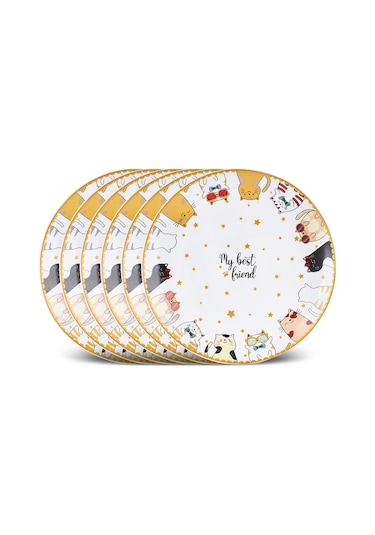 Karaca Cat Cake 6 Parça Opal Cam Pasta Seti 19 Cm Çok Renkli