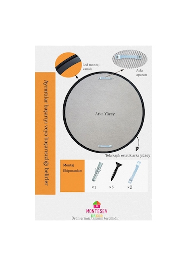 Safir Siyah Dekoratif Ayna Yuvarlak Işlemeli Duvar Aynası 43 Cm Siyah