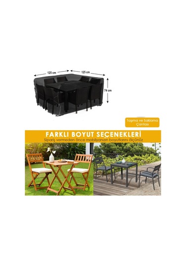 Haegs Su Geçirmez Dış Mekan Masa Ve Sandalye Koruma Kılıfı Bahçe Mobilyası Örtüsü 150 x 90 x 74 CM Siyah
