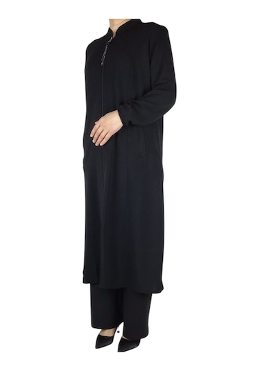 Kadın Ayrobin Kumaş Önü Fermuarlı Vatkalı Cepli Kap Siyah