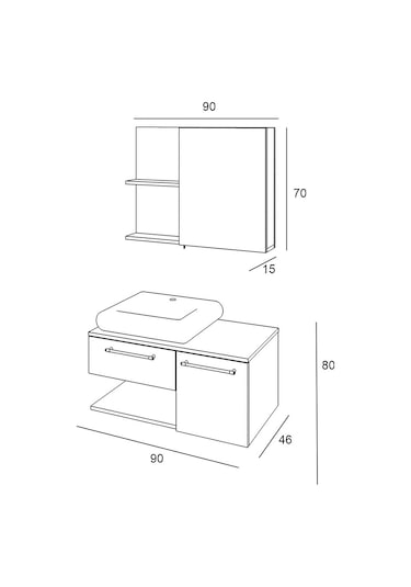 Denko Piramit 90 Cm Mdf Banyo Dolabı Takımı Çok Renkli