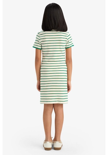 DeFacto Kız Çocuk Bisiklet Yaka Fitilli Kaşkorse Kısa Kollu Çizgili Yazlık Elbise E3830A825SMGN154