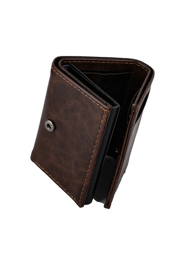 Brahma Model Unisex Vegan Deri Mekanizmalı Vegan Deri Rfıd Cüzdan Kartlık Portföy Crazy Kahve Siyah