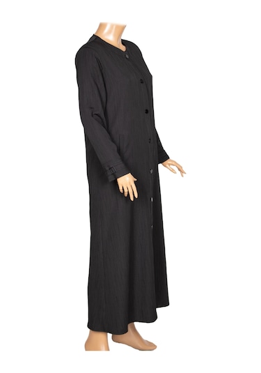 Hesna Kadın Luna Büyük Beden Kırışık Efektli Çıtçıtlı Siyah Pardesü Siyah