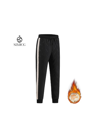 Erkekler İçin Kışlık Polar Ve Kuzu Yünü İle Kalınlaştırılmış, Kaz Tüyü Dolgulu Pamuklu Pantolon. Siyah