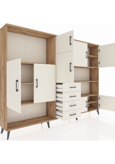 Arges Dolap 9 Raflı 4 Çekmeceli 8 Kapaklı 220x30x163 Çam-aytaşı Çam-aytaşı