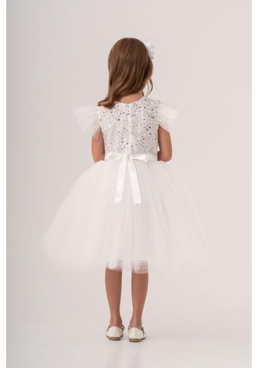 Tüllü Kız Çocuk Kpl Elbise Mnk0526 Beyaz