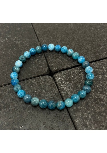 Sertifikalı Apatit 6mm Doğal Taş Bileklik Mavi