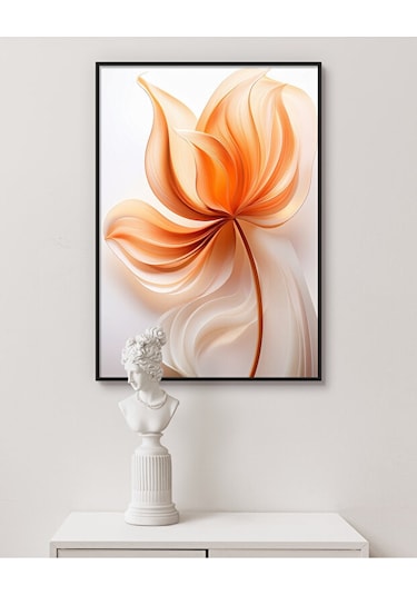 Tablo Ahşap Çerçeveli Tablo Çerçeveli Poster Turuncu Çiçek , Çiçek Temalı Tablo