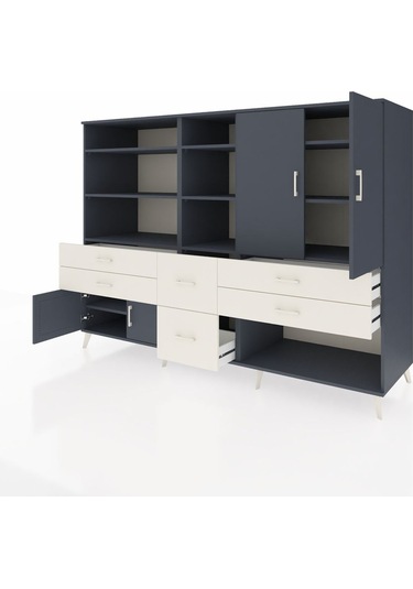 Kronos Dolap 10 Raflı 6 Çekmeceli 4 Kapaklı 220x59x163 Antrasit-a Antrasit-antrasit/aytaşı