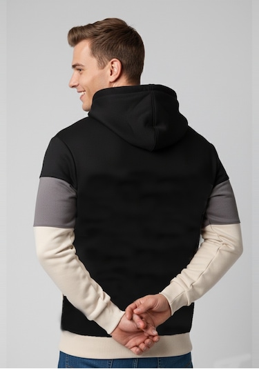 Deepsea Erkek Siyah-gri Dar Kesim Süet Kumaş Sweatshirt Kapüşonlu & Şık Tasarım Sweatshirt 2608510 Siyah-gri