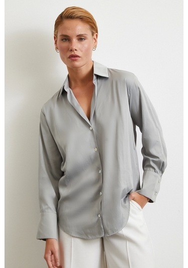 Diagonal Desen Gömlek Gri Gri