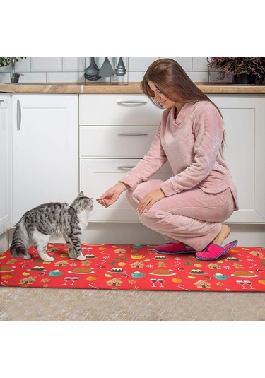 2'li Noel Desenli Mutfak Paspası Seti, Kaymaz Ve Yorgunluk Önleyici Halı Noel Yiyecek Ve İçecek