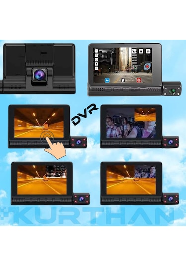4inç Dokunmatik 3 Kameralı Araç İçi Dvr 128 Gb 12 Volt