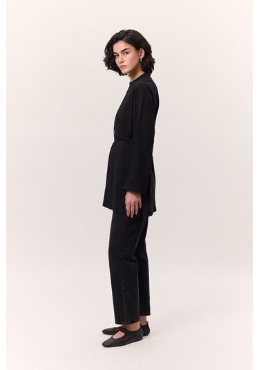 Bağlama Detaylı Oversıze Tshırt Siyah Siyah