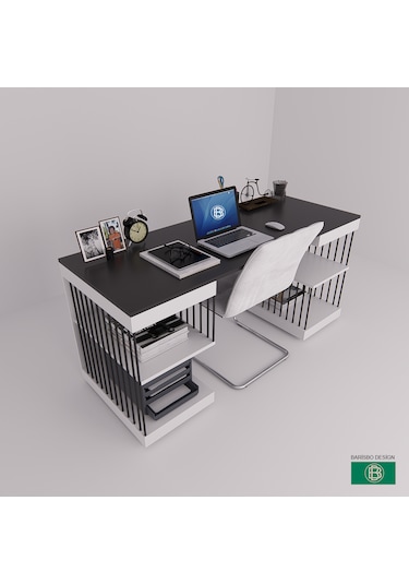 Çalışma Masası Raflı Çift Renk Modern Beyaz - Antrasit