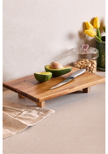 Akasya Dikdörtgen Ayaklı Doğrama Tahtası 33x22 Cm Kahverengı Kahverengi