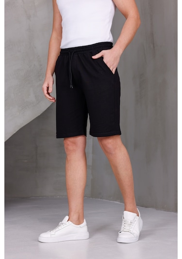 Dark Moda Erkek Sade Oversize İki İplik Kompakt Şort Siyah