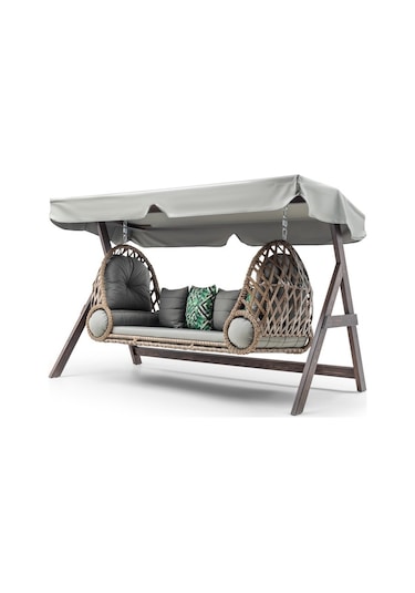 Swing Saltanat Ahşap Rattan Salıncak Dış Mekan Bahçe Balkon Ve Te Ceviz