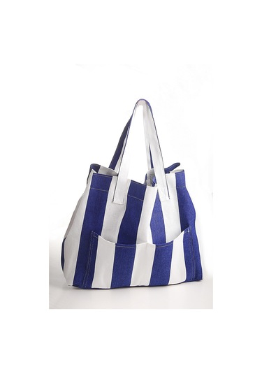 Kadın Kanvas 2 Cepli Günlük Renkli Plaj Omuz Çantası Mavi Karışık Renk