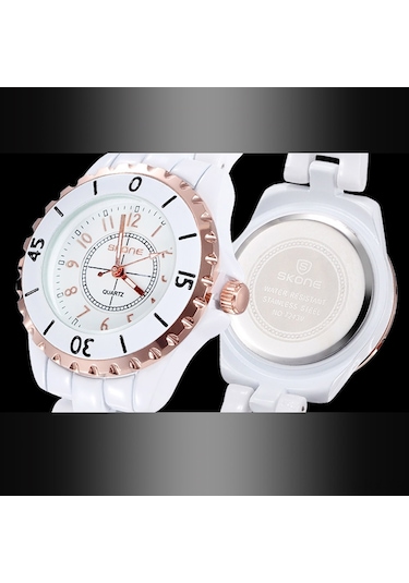 Kangvka Skone Kadınlar İçin Seramik Kordonlu Zamanlayıcı Kol Saati - Gülaltı Altın Beyaz Gösterge, Şık Ve Dayanıklı, Günlük Kullanım, Analog, Klasik Tasarım 5002 Gold