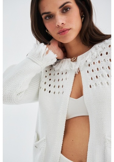 Peraluna Mıyoki Cardıgan & Shorts Mevsimlik Pamuklu Kadın Triko T Kırık Beyaz