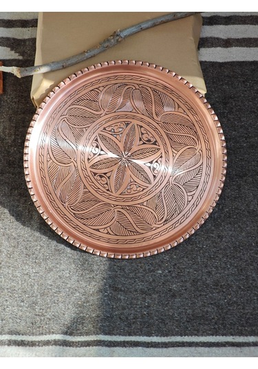 Modabakir Bakır Ağır Oyma İşlemeli Tepsi 1.2 Mm Kalınlık Model:344433 Bakır