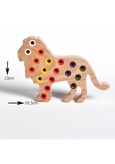 Ahşap Eğitici Doğal Renkli Aslan Tak Çıkar Montessori Oyuncak