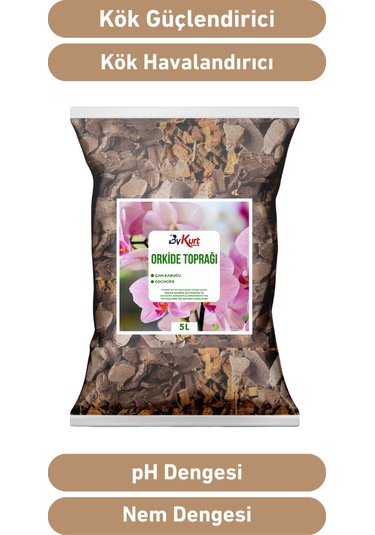 Bykurt 5l Orkide Toprağı İri Parçalı Çam Kabuğu & Cococips Karışımı Elenmiş Ve Temizlenmiş 5 Litre