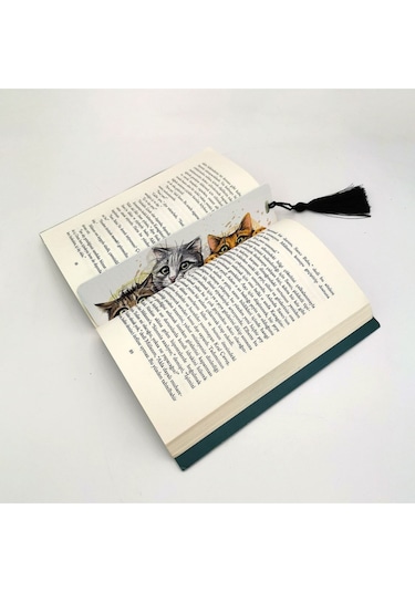 Sevimli Kediler Baskılı, Püsküllü Kitap Ayracı Hediyelik Bookmark,ayraç-118