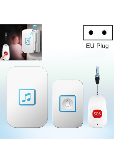 Cacazı C86 Kablosuz Sos Çağrı Cihazı Kapı Zili Yaşlı Adam Çocuk Acil Durum Alarmı Uzaktan Çağrı Zili Ab Tak Beyaz