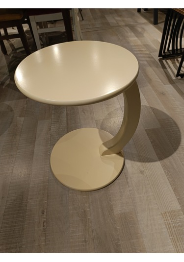 Mercan Mobilya Tekerlekli C Sehpa Yan Sehpa Çap: 40 Yuk :55 Ahşap Renk Krem