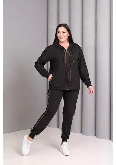 Şerit Taş Baskılı Takım Siyah