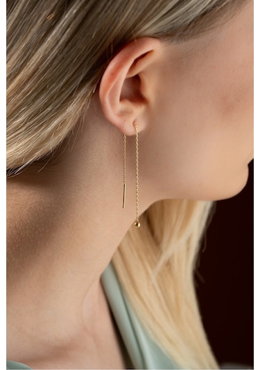 Nereze 925 Ayar Gümüş Gold Kaplama Minik Toplu Zincir Küpe