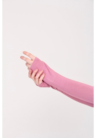 Parmak Geçmeli 45cm Likralı Penye Kolluk 1 Çift Pembe