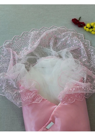 Yenidoğan Kumru İnci Fiyonk Kristal Parlak Duvaklı Kundak Bebek Battaniyesi Pembe Pembe